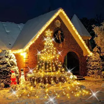  350 Led Коледни Светлини Водопад Дърво Приказни Светлини Водоустойчив Открит Лампа Коледен Празник Сватба Парти Светлини Украса