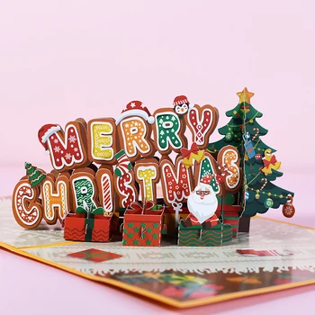  3D Изскачащи Картички от Дядо Коледа, Коледни Поздравителни Картички, Покани за Парти, Подаръци, Коледна Поздравителна картичка за Годишнина Подаръци, пощенска Картичка