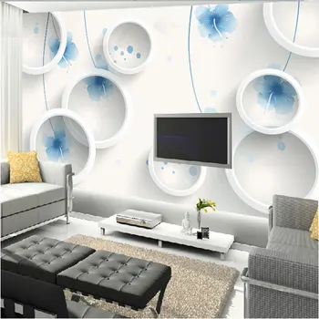  3D стерео ТЕЛЕВИЗИЯ фон рисувани стенни тапети, хол с диван-спалня, кабинет, веранда цветя, нестандартни размери