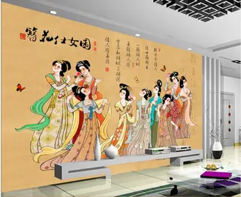  3d тапети по поръчка фотообои Китайски ретро копринени цветя дама фигура стая начало декор на 3d стенописи тапети за стени d 3
