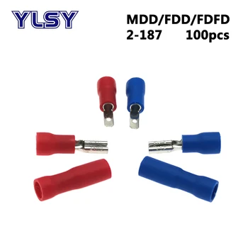  4,8 мм Изолирани Обжимные Клеми Мъжки Женски MDD FDD FDFD 2-187 Електрически Проводник Кабел Съединителни Накрайници 1,5-2,5 mm2 100 бр