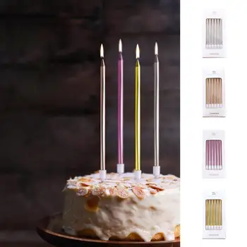  6 бр. Дълъг Молив Свещи За Торта Металик Цвят на Cupcake Topper Восък Сигурно Пламък САМ Рожден Ден, Сватба Парти Украса на Торта за Доставка