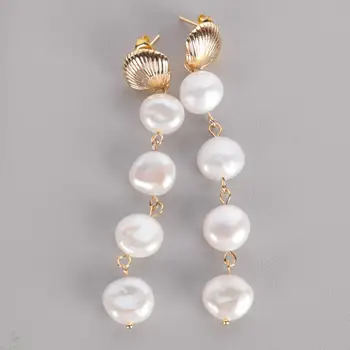  7-8 мм Естествени Бели перли в бароков стил, Обеци миди сен жак 18 Към Ушни Капки Культивированные Дамски Висящи Подаръци, Модни Аксесоари