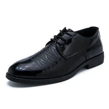  84 Мъжки обувки, мъжки обувки, 2020 г., Пролетно Нова Младежка Однотонная Бизнес обувки в британския Стил дантела, черна Ежедневни дишаща официалната обувки за татко