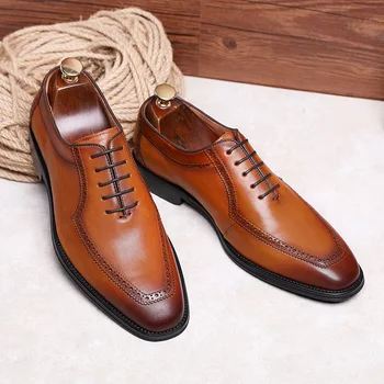 DESAI/ бизнес модела обувки в английски Стил; мъжки Ежедневни обувки от естествена Кожа с мека Подметка в ретро стил с Квадратни Пръсти; Дишаща Оксфорд Официалната Обувки