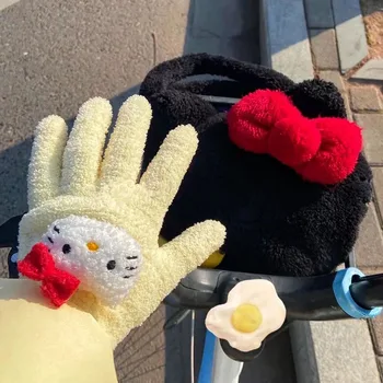  Kawaii Sanrio Здравей Kittys Сладко Аниме Плюшени Зимни Велосипедни Ръкавици Мультяшные Меки Велосипедни Топли Ръкавици за Момичета Коледни Подаръци