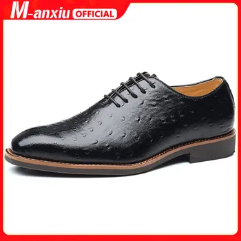  M-anxiu/2022, Модерен мъжки Ежедневни обувки с остър петите, Кожени обувки, Сватбени обувки на равна подметка, вечерни обувки, Мъжки Модни обувки бизнес
