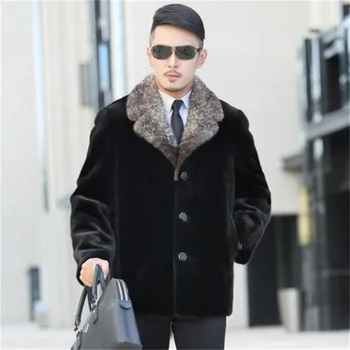  Mink fur coat men ' s casual clothing single-breasted lapel fashion зимни thicken warm черно мъжко палто от кожа straight