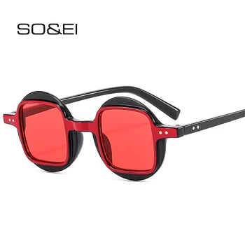  SO & EI Реколта Кръгли два цвята Мъжки Слънчеви Очила в Стил пънк, Модни Квадратни Прозрачни Градиентные Лещи, Дамски Слънчеви Очила с Нитове, Нюанси UV400