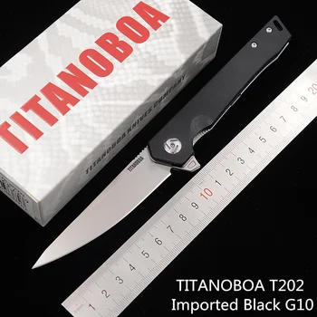  TITANOBOA T202 Керамични Лагери Истински D2 острието G10 дръжка Къмпинг Кухня Лов Външен джоб плодов EDC инструмент за сгъваем Нож