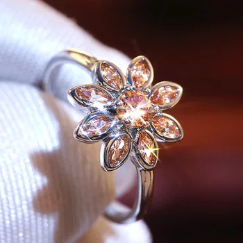  USTAR Луксозни AAA Блестящи Кубични Циркониеви пръстен с цветя за жени, модни бижута сватба, сребърни годежни пръстени, дамски анель