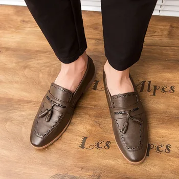  Yomior/ есен ежедневни мъжки обувки от естествена кожа в Големи Размери без шнур, реколта бизнес лоферы с кичури, официални сватбени модела обувки
