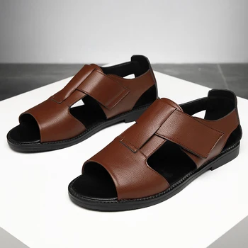  Yomior/Нова Дишаща Дизайнерски Мъжки Ежедневни Обувки На равна подметка, Летни Плажни Сандали, Улични Чехли, джапанки, по-Големи Размери, Естествена Кожа