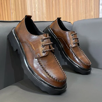  Yomior/ Нова мъжки ежедневни обувки в британския стил на дебела подметка, Вечерни модела кожени обувки, бизнес и сватбени лоферы, Oxfords на Танкетке с шнур