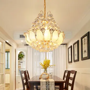  Американски Модерни Кристални Полилеи Led Лампа Златен Лотосов Цвят Кристален Полилей Лампа Спалня Домашно Вътрешно Осветление