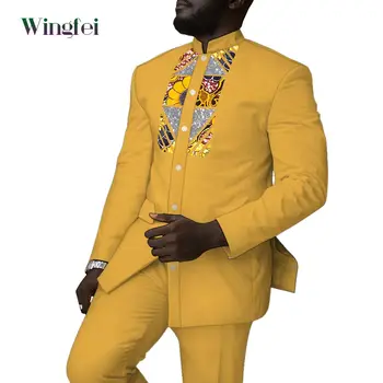  Африканска Облекло за Мъже, Мъжки Костюм Басейн Riche Dashiki, Комплект от 2 теми, Риза с Дълъг Ръкав и панталони, Африканска Мъжки Дрехи WYN1495