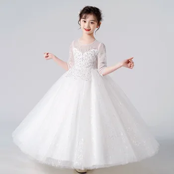  Бебешка рокля, висококачествено принцеса рокля, дантелени, бродирани с мъниста, пайети, сватбени рокли с цветя модел за момичета, рокли за парти за рожден ден, костюм за игри на пиано