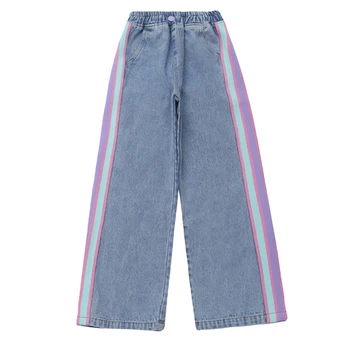  Детски спортни Панталони за момичета, Дънки за момичета, Модерни контрастни цветни Лоскутные Панталони на райета, Детски дънкови Панталони от 2 до 13 години