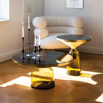  Дизайнерски творчески лесен луксозен диван звънец приставной масичка прозрачна стъклена масичка за кафе