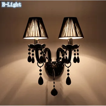  Европейски Стил Ретро Черно Двойна Глава с Восък LED Кристални, с монтиран на стената Лампа, Лампа E14, Коридор, Спалня, Нощна Лампа