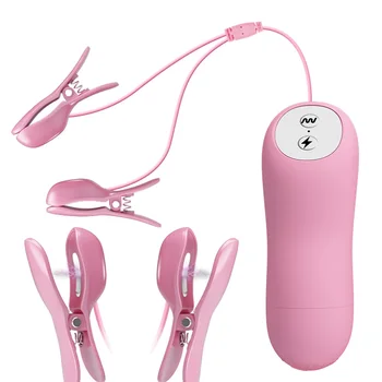   Електрически шок щипки за зърната на гърдите вибратор вибриращ стимулатор на зърната масажор гърдите секс играчки за жени