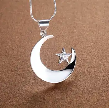  звездата на луната посеребренное Колие Нова разпродажба на сребърни колиета и висулки / SPEUPYLT XFUMFUXS