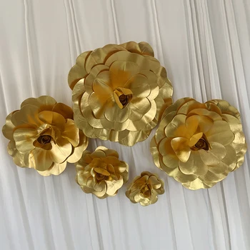  Златна PE Плоска долна Корона Рози от Изкуствени Цветя Сценична Сватбена Стена Фон Оформление на Прозорци Фалшива Розата е Цвете за декорация на дома