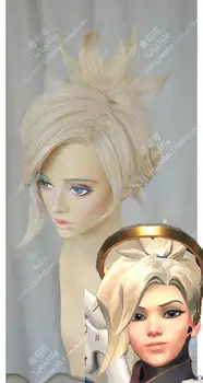  Играта OW Angela Mercy Перука Кратък Бельо Blond Клип на Опашка Термоустойчиви Синтетични Косми е Cosplay Костюм Перуки