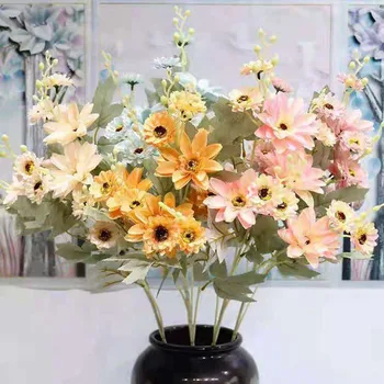  Изкуствени Цветя 2021 Нов Креативен Букет От Маргаритки Декорация На Дома, Плат Фалшиви Цветя Далия Сватбени Цветя Европейски Стил