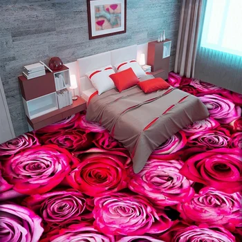  Изработена по поръчка на 3D Стенопис Романтична Червена Роза Цветя Теракот Стикер за Сватбената Стая Спалня Водоустойчиви PVC Самозалепващи се Тапети