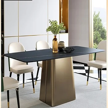 Италиански стил-светъл луксозна маса за хранене е от каменни плочи и комбинация от стола, правоъгълен модерен минималистичен мрамор Италиански мебели