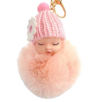  Козината На Заек Рекс Сладка Спящата Кукла Ключодържател Сладък Зимен Сън На Детето Дамска Чанта Топчета За Коса Висулка Подарък
