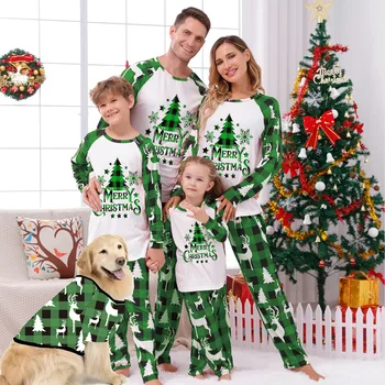  Коледно каре за родители и деца, сшивающий семейство от четирима души, Дрехи с принтом, домашно облекло и облекло за кучета, Коледна пижама, Семейство