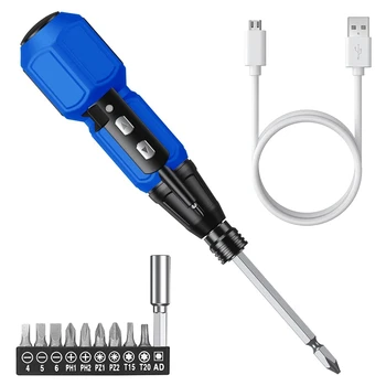  Комплекти за електрически Отвертки Автоматично Набор от Инструменти За ремонт на Дома С led Подсветка и USB-кабел, синьо