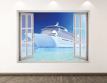  Круиз Стикер На Стената - Океански Кораб на 3D Прозореца Стенни Художествена Стикер Детски Декор Винил Домашен Плакат На Поръчката Подарък KD148