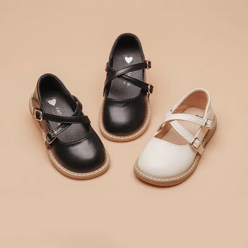  Малки кожени обувки на принцесата за момичета, есенна мода 2022 година, нови училищни танцови обувки, обикновена тънки обувки