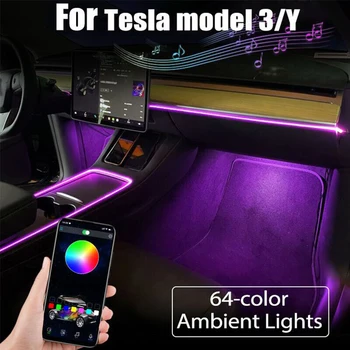  Маркова Новост вътрешността на Колата Неонова Светлина ПРИЛОЖЕНИЕ за Управление за Led Лента RGB Светлина За Tesla, Модел 3/Y Автомобилни Аксесоари