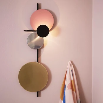 Модерен, скандинавски Прост творчески Iron монтиран на стената лампа, Кръгла Кръг led монтиран на стената лампа изкуството САМ планета кифлички вечеря в близост до вътрешно осветление