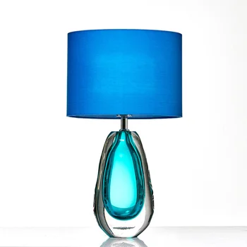  Модерна Синя Стъклена Тъкан E27 Настолна Лампа Aegean Проста Всекидневна, Спалня и Кабинет Декорация на Дома, Настолна Лампа LED Топло Бяла Светлина