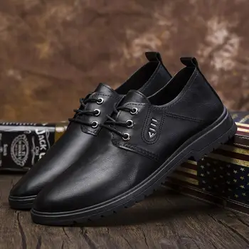  Мъжка Кожена Дишаща Мъжки обувки на равна подметка, Бизнес Официалната Ежедневни Обувки в британския стил, Нови предмети, Мъжки обувки дантела, Модни Обувки 2022