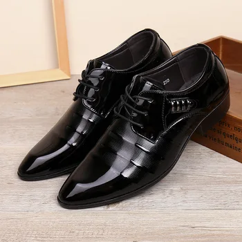  Мъжка Кожена Дишаща Мъжки обувки на равна подметка, Бизнес Официалната Ежедневни Обувки в британския стил, Нови предмети, Мъжки обувки дантела, Модни Обувки 2022