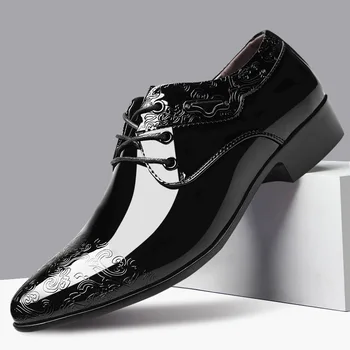  Мъжки бизнес Модела Обувки С Остри Пръсти, Нескользящие, Износоустойчиви Кожени Обувки с Високо Качество, по-Големи Размери, Мъжки Сватбени Обувки