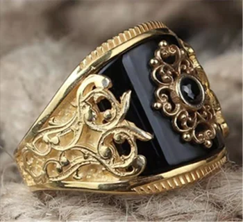  Мъжки Благородна Черен Пръстен в Придворном стил, Ново Модно Темпераментное Ретро-пръстен с Инкрустиран черен скъпоценен камък, Бижута
