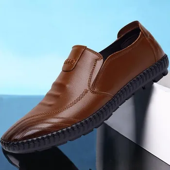  Мъжки ежедневни кожени обувки, мъжки четырехсезонная модерна работна обувки в британския Стил Erkek Yaz Ayakkabı, Износостойкая дишаща
