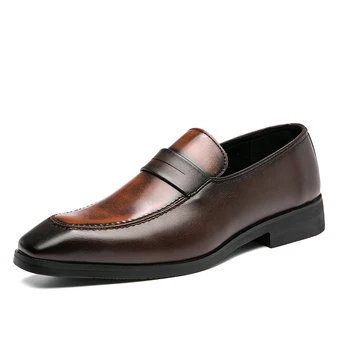  Мъжки модел обувки, модни реколта ежедневните бизнес обувки без шнур с остри пръсти, сватбени офис ежедневни обувки-oxfords с перфорации тип 
