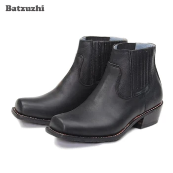  Мъжки обувки в стил Рок, специални ботильоны от естествена кожа в черен цвят с квадратни пръсти, мъжки Botas Hombre, големи размери EU38-46, US6-12