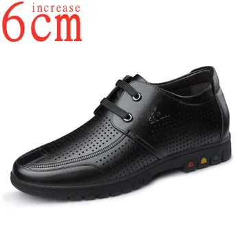  Мъжки обувки Лятна Куха Дишаща Дивата Кожени обувки за почивка, Увеличена до 6 см, бизнес Невидими Сандали с Вътрешен Ръст, мъжки