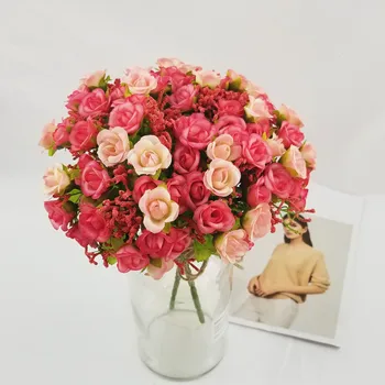  Най-Добрите Диамантени Рози Цветя Европейските 1 Букет От Изкуствени Цветя Ярки Фалшиви Рози Сватбени Декорации 7 Вилици