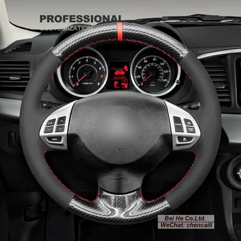  Направи си САМ Ръчно Строфа от Изкуствена Въглеродни Влакна, Черна Кожена Покриване на Кормилното Колело за Mitsubishi Lancer EX 10/ASX/Pajero Sport