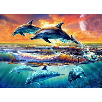  Нов 5D САМ Диамантена Картина на Морски залез делфин Бродерия Пълен Квадратен Диамант Бродерия на кръстат бод Планински Кристал, Мозайка, Живопис декор Подарък